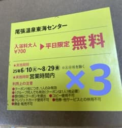 尾張温泉東海センター 入浴券 無料券 3枚　東海ウォーカー　クーポンのサムネイル