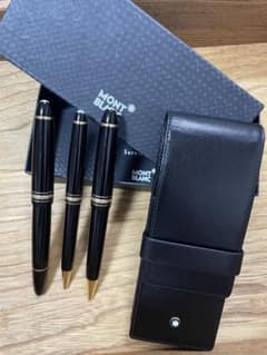 MONTBLANC ボールペン 黒 レザーケース付き モンブラン シエナ 黒 レザー ペンケース ￼ 3本用 - メルカリ