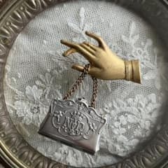 ２２：フランス　アンティーク　ミニチュア　ハンドバッグ　シルバープレート　ドール 22：フランス アンティーク ミニチュア ハンドバッグ シルバー