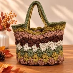 ハンドメイド 手編み フラワーモチーフ ミニバッグのサムネイル