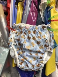 おむつカバー ベビービニール　Lサイズ　ブルー　透ける　テロテロ　金属ホック おむつカバー Lサイズ 裏はベビービニール ブルーチェック 金属ホック