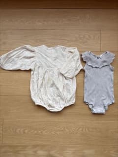 【韓国子供服】レースロンパース　クリーム色&ノースリーブロンパース　セット 80のサムネイル