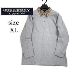 バーバリー 長袖ポロシャツ XL ノバチェック襟 グレー ロンT 鹿の子
