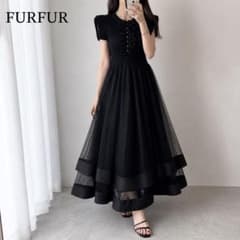 극미품 furfur 튤 전환 프릴 니트 원피스 블랙