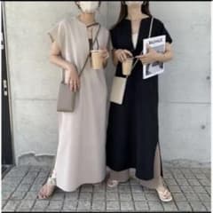 BLATE リネンタッチ　カフタンワンピースブラックのサムネイル