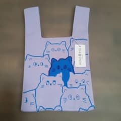猫デザイン ニットバッグ 薄紫色のサムネイル