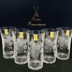 未使用 Meissen マイセンクリスタル 花文 グラス タンブラー 5客セット 