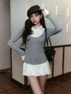 andwang Shirt pleated mini onepiece グレー - メルカリ