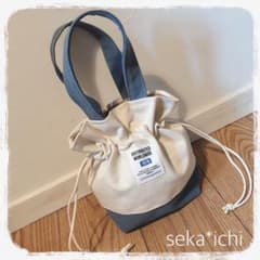 新作★2wayミニトートバッグ★ハンドメイド 生成り帆布×ヴィンテージブルー帆布のサムネイル