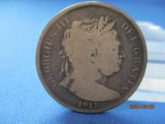 イギリス 1/2クラウン銀貨☆1817年／希少／ジョージ3世／アンティーク