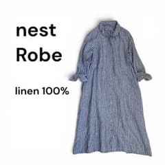 nest Robe ネストローブ リネン100% ストライプ シャツワンピース