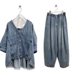 ayane ༶ ￼ 新作新品 麻混デニムジャケット × バレルレッグパンツ