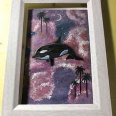 シャチと月 水彩画 絵手紙 原画 ハガキサイズ - メルカリ