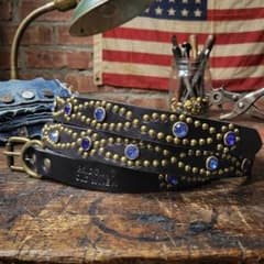 アイ青□本革レザーフルスタッズナローベルト☆アメカジ古着