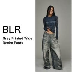 BLR グレー ダメージ加工 ワイドデニムパンツ