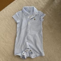 Ralph Lauren 水色チェックロンパースのサムネイル