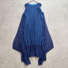 PLEATS PLEASE ロングワンピース 青 水色 3 イッセイミヤケ - メルカリ