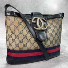 ✨美品✨GUCCI GG シェリーライン ショルダーバッグ ネイビー レザー