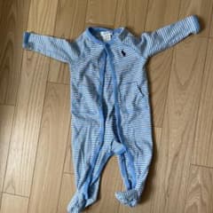 ボタン付きロンパース 青と白のストライプのサムネイル
