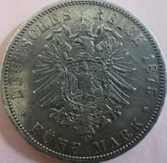 ドイツ帝国 1875年 5マルク 銀貨 - メルカリ