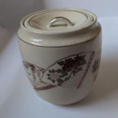 仁清風絵付 水指 扇 藤 牡丹 菖蒲 桜 紅葉 共蓋 茶道具 茶器 新品 未使用 仁清風絵付 水指 扇 藤 牡丹 菖蒲 桜 紅葉 共蓋 茶道具 茶器 新品 未