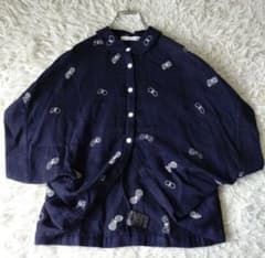 ミナペルホネン choucho ギャザー 丸襟 パフスリーブブラウス ネイビー 