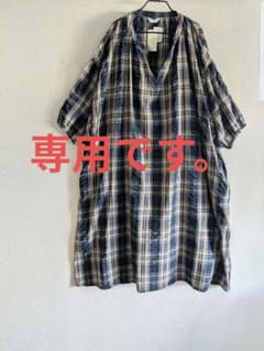 【新品】samansa mos2 blue　 サッカーチェックビックワンピースのサムネイル