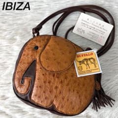 【美品】イビサ　ぞうモチーフ　オーストリッチレザー　ショルダーポーチ 新品未使用】イビサ ぞうモチーフ オーストリッチレザー ショルダー