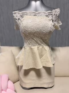 オフショルダー レース ペプラム ミニドレスのサムネイル
