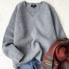 美品 Theory セオリー Vネック リブニット カシミヤウール グレー
