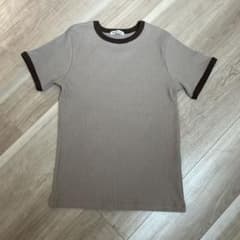 バイカラーリブTシャツ　ベージュ×ブラウン　Lサイズのサムネイル