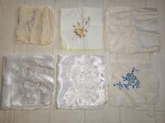 現地購入 シルク 絹 刺繍 ハンカチ 6枚セット まとめ売り レース フォーマルのサムネイル