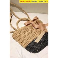 □即購入OK♬新品♬自然素材で可愛い♬2WAYかごバッグ（ブラウン×ブラック）♬のサムネイル