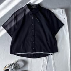 新品タグ付＊mizuiroind バイカラーヘムラインシャツ 紺 パイピング