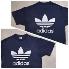 90s USA-made adidas Trefoil T-shirt, navy, double-sided print