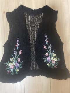 花柄刺繍 ニットベスト ブラック レディース フリーサイズ ボヘミアンのサムネイル