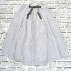 cloth＆cross　リネン混 フレアスカート ウエストゴム リボン付き cloth＆cross リネン混 フレアスカート ウエストゴム リボン付き