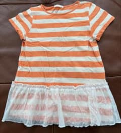 GU ボーダーTシャツ レース裾 120cm オレンジのサムネイル