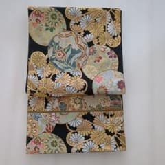 袋帯 黒地 華文 菊文様 金糸 六通柄 袋帯 黒地 華文 菊文様 金糸 六通柄 | Mercari