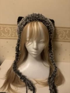 猫耳ニット帽 ハンドメイド 編み物のサムネイル