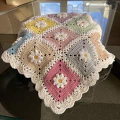 ハンドメイド モチーフ編み グラニースクエア マルチカバー カラフル