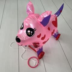 さんぽコロコロ　犬型ビニールおもちゃ ピンク　犬　鈴のサムネイル