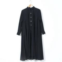 ミズイロインド　シャツフレアロングワンピース　ボリューム　コットン　黒　ブラック