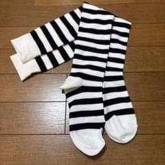 白と黒のストライプ長靴下 ボーダー靴下のサムネイル