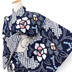 浴衣 有松鳴海絞り 有松絞り 花模様 唐草 藍染 青菱 着物 043b p