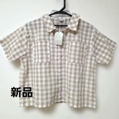 【新品】DILASH 半袖シャツ ギンガムチェック ベージュ 150cmのサムネイル