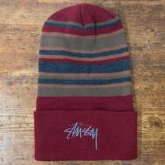 80~90's Old stussy ストックロゴ刺繍 ボーダー ロングビーニー m29079383605_1.jpg?1732715282