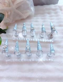 水色♡マグネットジェルネイルチップ キラキラ シール＆ヤスリ付きのサムネイル