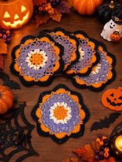 ハンドメイドコースター ハロウィンカラー 5枚セットのサムネイル