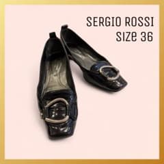 Sergio Rossi バックル付き エナメル ブラック ローヒール 36 - メルカリ